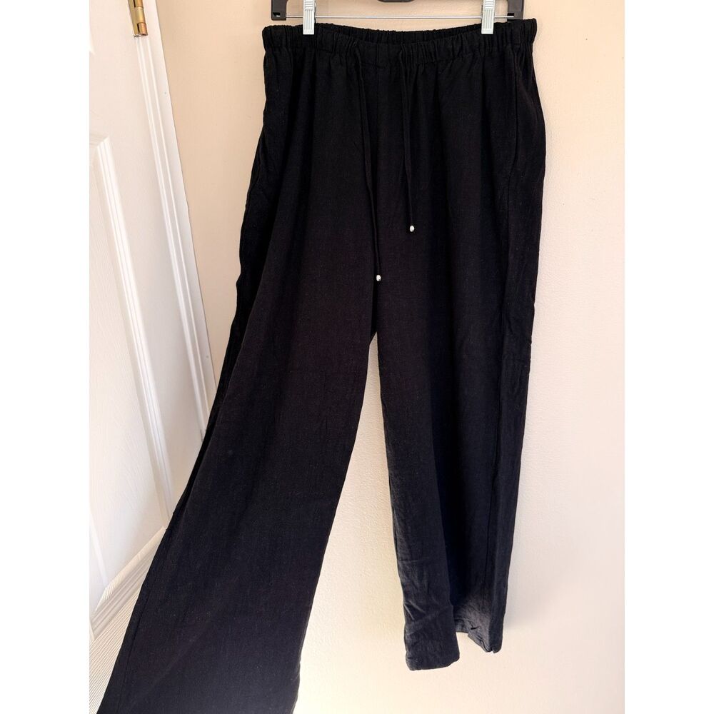 LILLUSORY Black Linen Blend Wide Leg Pants - Size XL - Picture 2 of 10